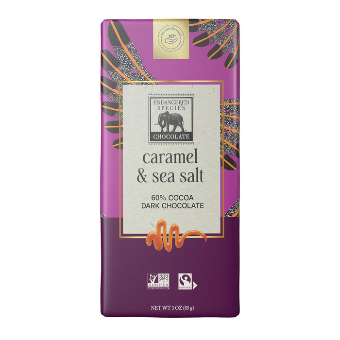 Endangered Species  Caramel Sea Salt And Dark Chocolate Bar 60 Percent Cocoa   3 Oz