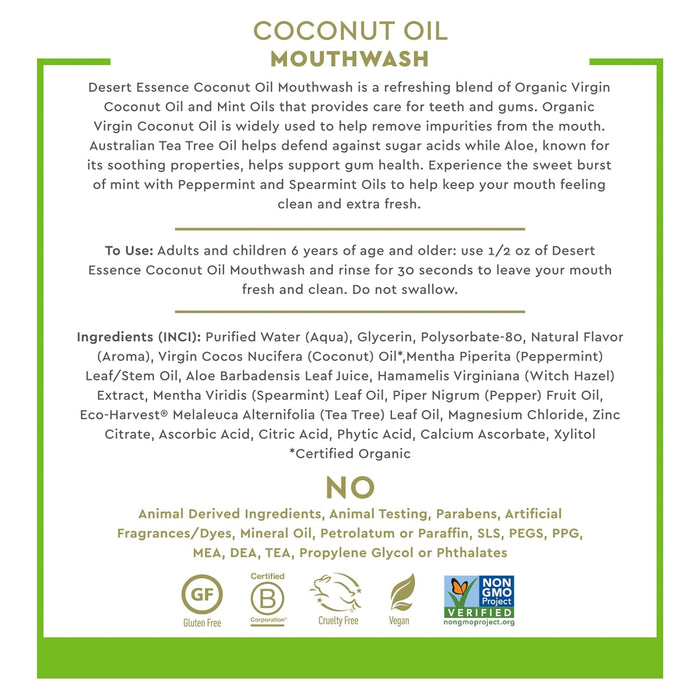 Desert Essence  Coconut Oil Mouthwash Coconut Mint  1 Each  16 Oz