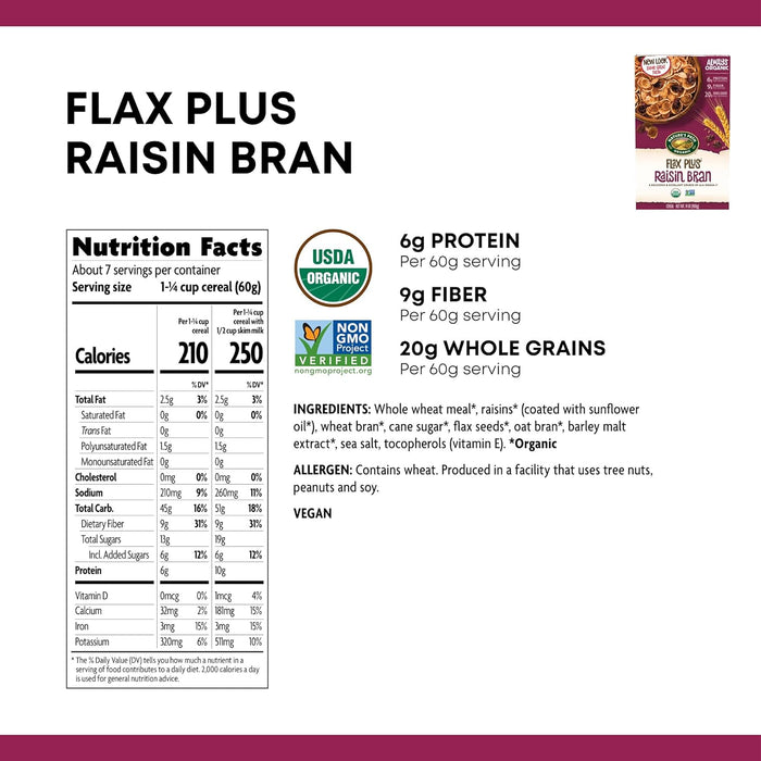 Nature'S Path  Organic Flax Plus Raisin Bran Cereal   14 Oz