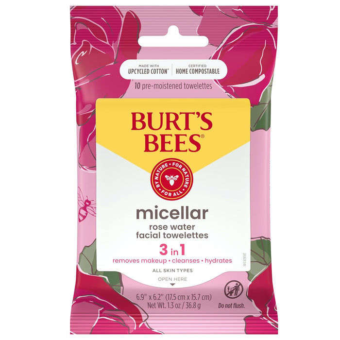 Burt's Bees Micellar Facial Towelettes With Rose Water 10 ct