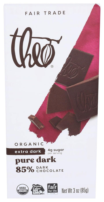 Theo Chocolate Organic Pure Extra Dark 85% Chocolate Bar 3 Oz