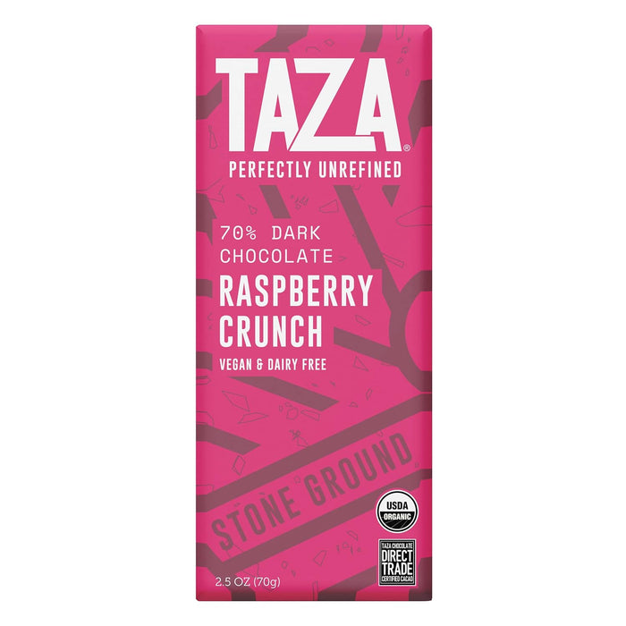 Taza Chocolate Stone Ground Organic Dark Bar Raspberry Crunch 2.5 Oz