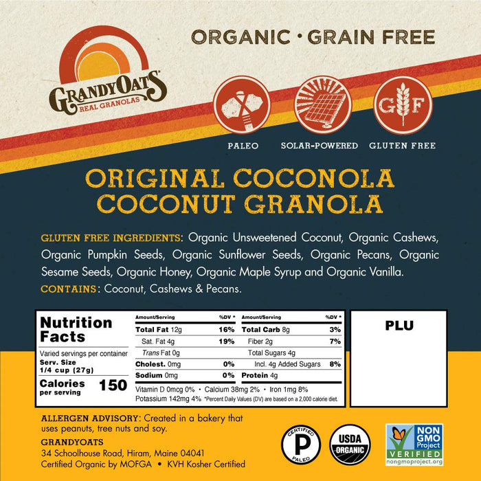 Grandyoats  Organic Grain Free Granola Original Coconola   9 Oz