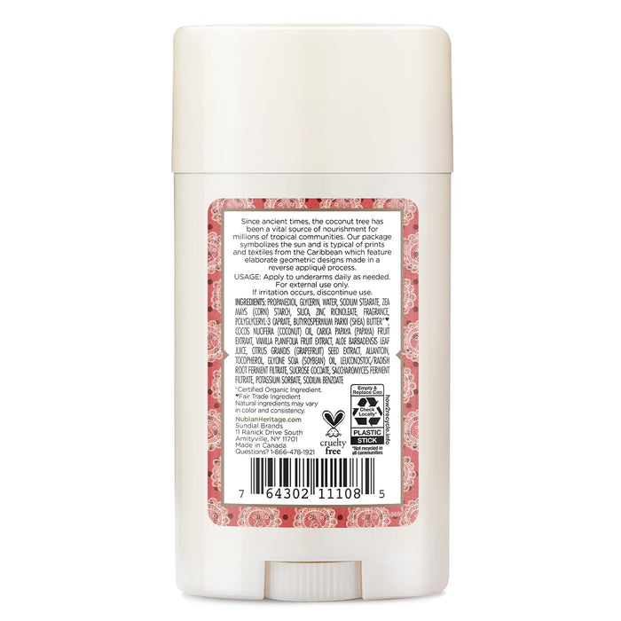 Nubian Heritage  Coconut & Papaya 24 Hour Deodorant Stick 2.25 Oz