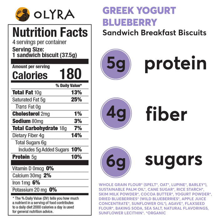 Olyra  Breakfast Biscuits Greek Yogurt And Blueberry Sandwich   5.3 Oz