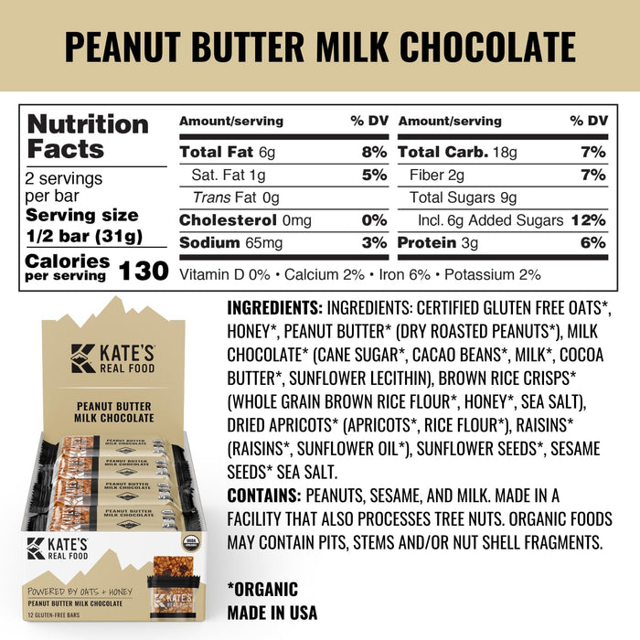 Kate`S Real Food  Organic Tram Bar Peanut Butter Milk Chocolate   2.2 Oz