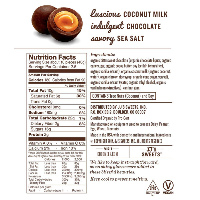 Cocomels  Organic Chocolate Carmel Bites Sea Salt   3.5 Oz