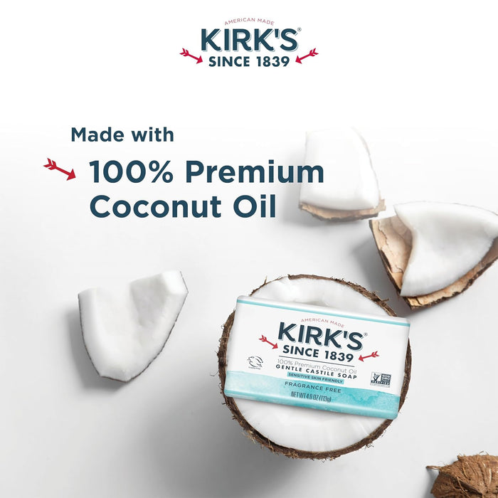 Kirk'S Soap 100% Premium Coconut Oil Gentle Castile Fragrance Free 3 4Oz