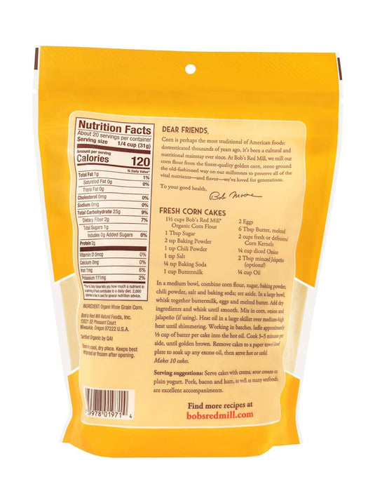 Bob'S Red Mill  Organic Stone Ground Corn Flour Resealable Pouch   22 Oz