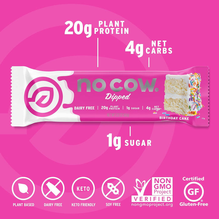 No Cow Bar  Protein Bar Birthday Cake   2.12 Oz