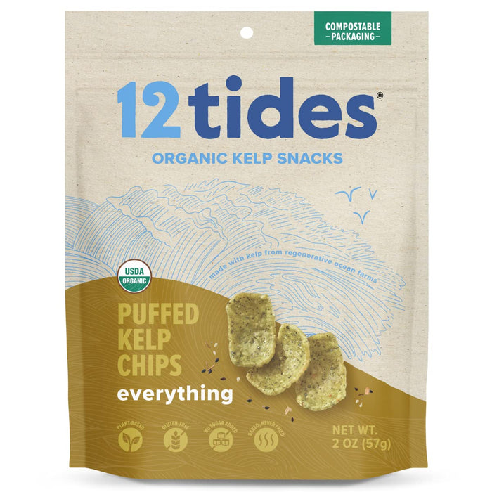 12 Tides  Organic Puffed Kelp Chips Everything Pouch  2 Oz