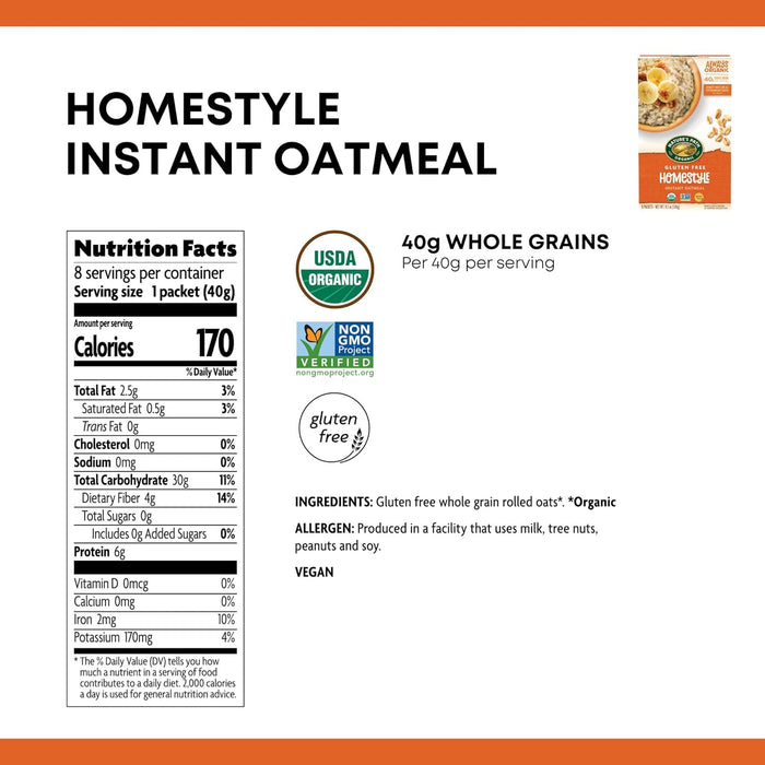 Nature'S Path  Organic Hot Oatmeal Homestyle   11.3 Oz