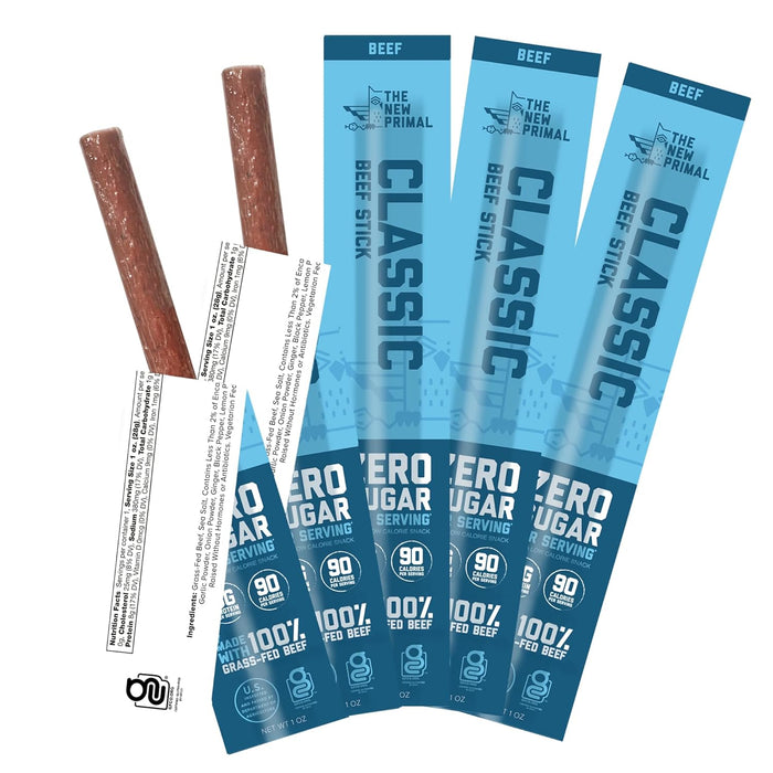The New Primal Grass-Fed Beef Sticks, Classic 5 sticks (1 oz each)
