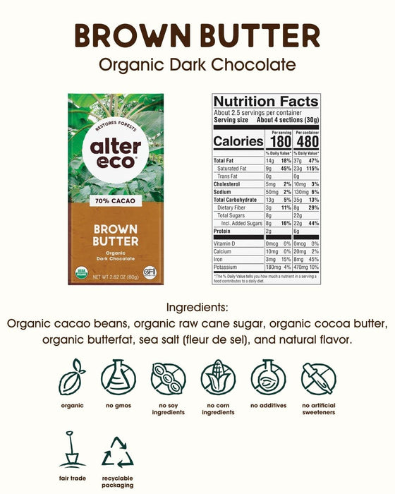 Alter Eco  Chocolate Organic Bar Dark Salted Brown Butter   2.82 Oz