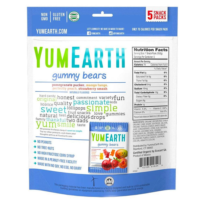 YumEarth Organic Gummy Bear 5 Snack Packs .7 OZ Per Bag