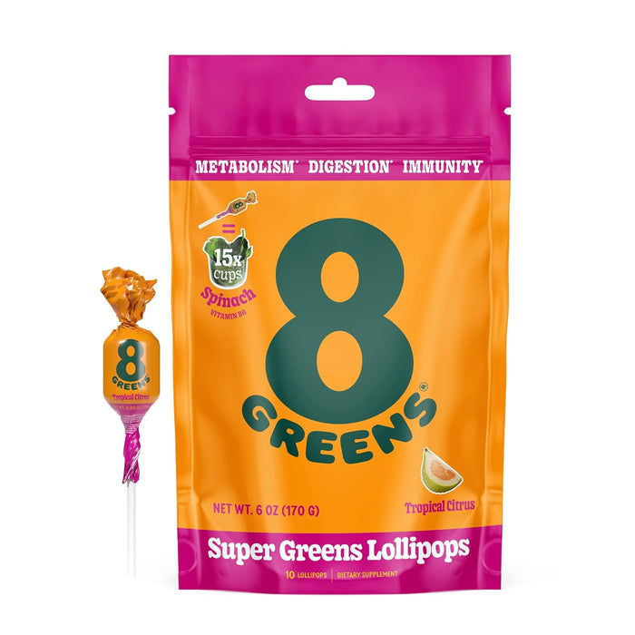 8Greens Supergreens Lollipops Natural Tropical Citrus flavor 10 Count