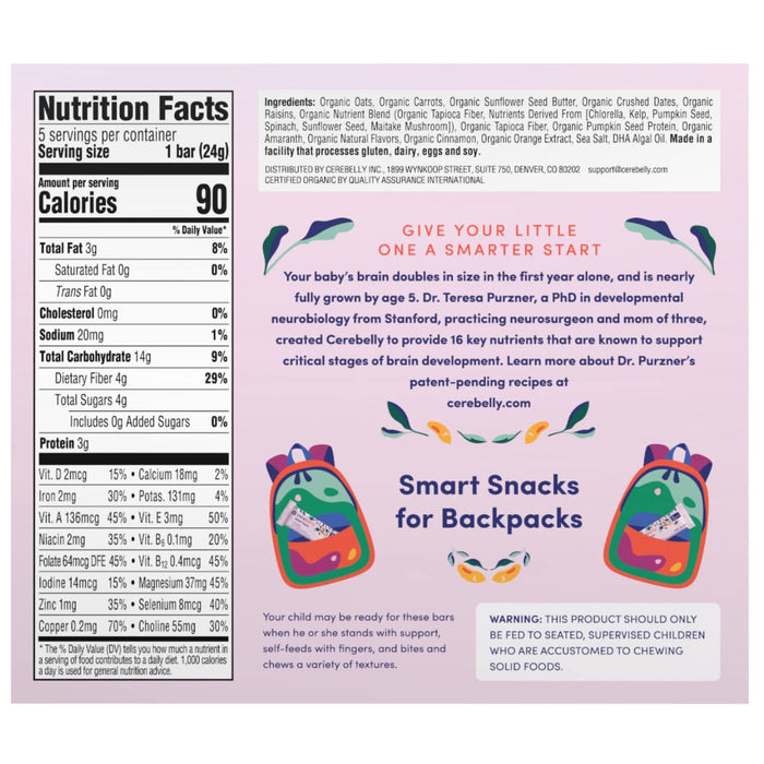 Cerebelly  Smart Bar Carrot Raisin   4.2 Oz