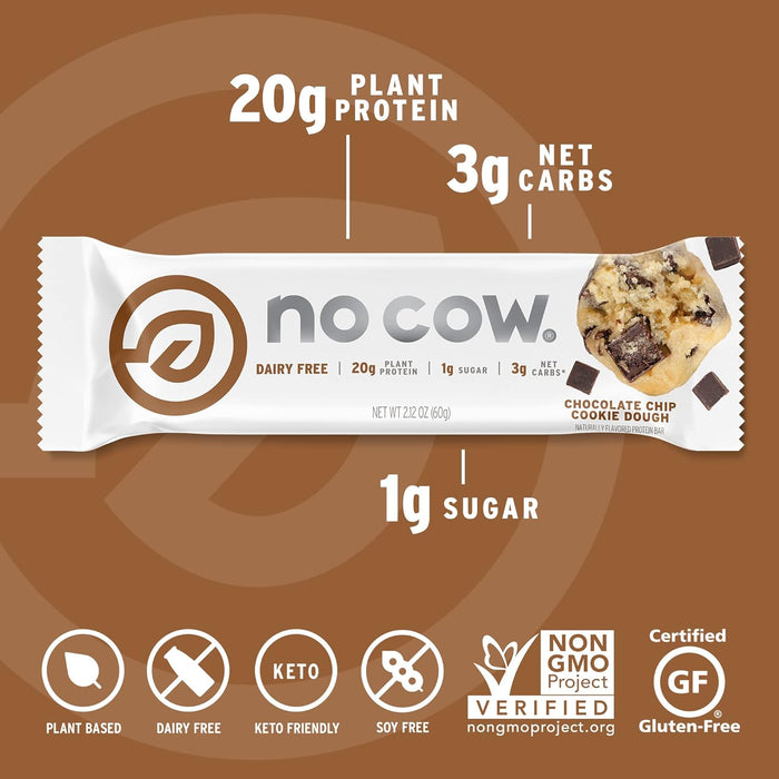 No Cow Bar  Protein Bar Chocolate Chip Cookie Dough   2.12 Oz