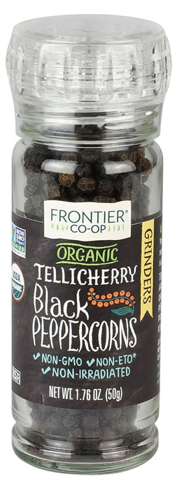 Frontier Nat Prod Co-Op  Peppercorns Organic Whole Black Tellicherry Grade Grinder Bottle  Case Of 6