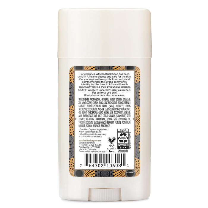 Nubian Heritage  African Black Soap 24 Hour Deodorant Stick 2.25 Oz