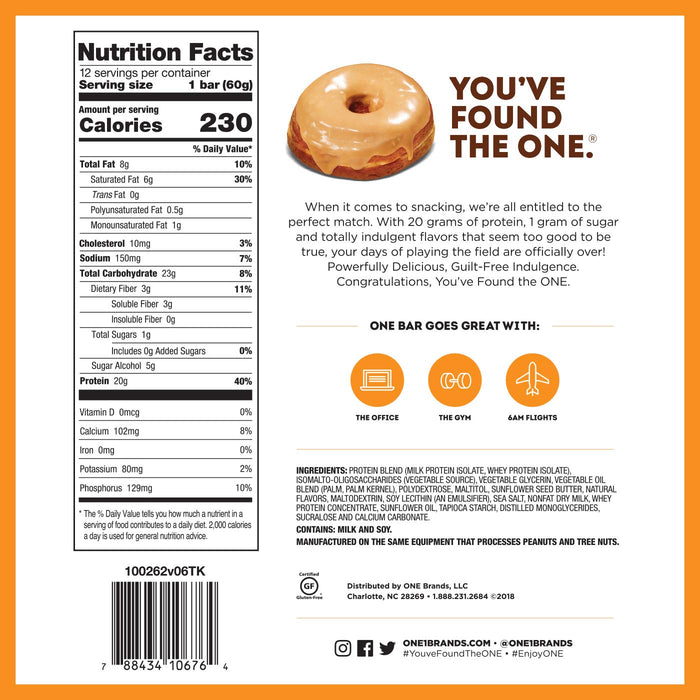 One  Flavored Protein Bar Maple Glazed Doughnut 4/2.12 Oz   8.48 Oz