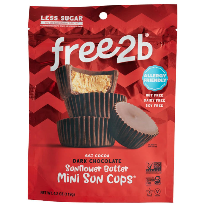 Free 2 B  Mini Sun Cups Dark Chocolate With Sunflower Butter   4.2 Oz