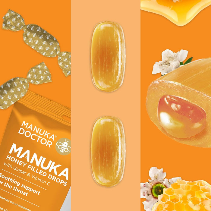 Manuka Doctor Cough Drops Honey Filled with Vitamin C and Ginger 4.7 oz