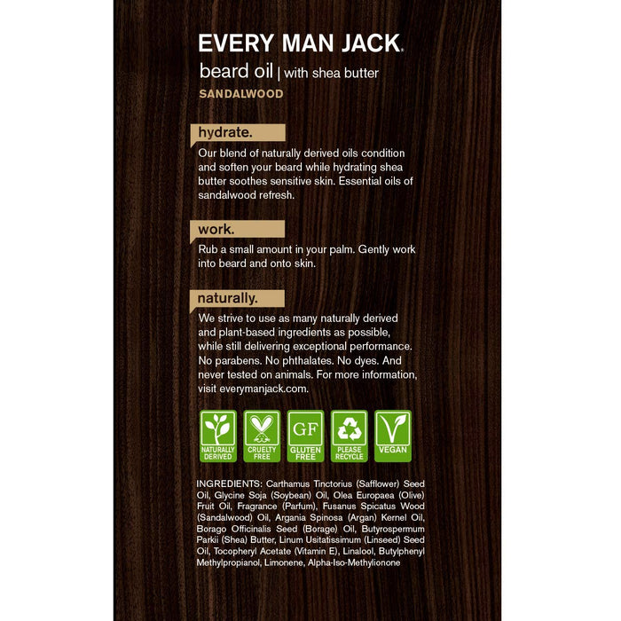 Every Man Jack  Hydrating Beard Oil Sandalwood  1 Each  1 Oz