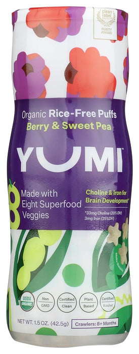 Yumi Organic Berry Sweet Pea Rice Free Puffs 1.5 OZ