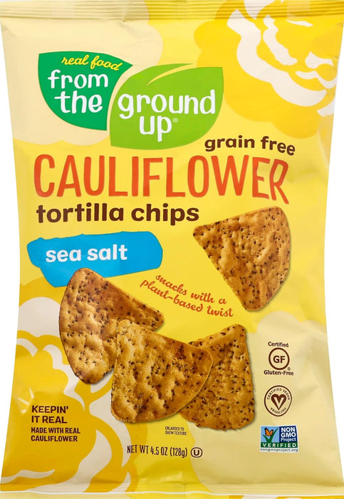 From The Ground Up  Cauliflower Tortilla Chips Sea Salt  4.5 Oz