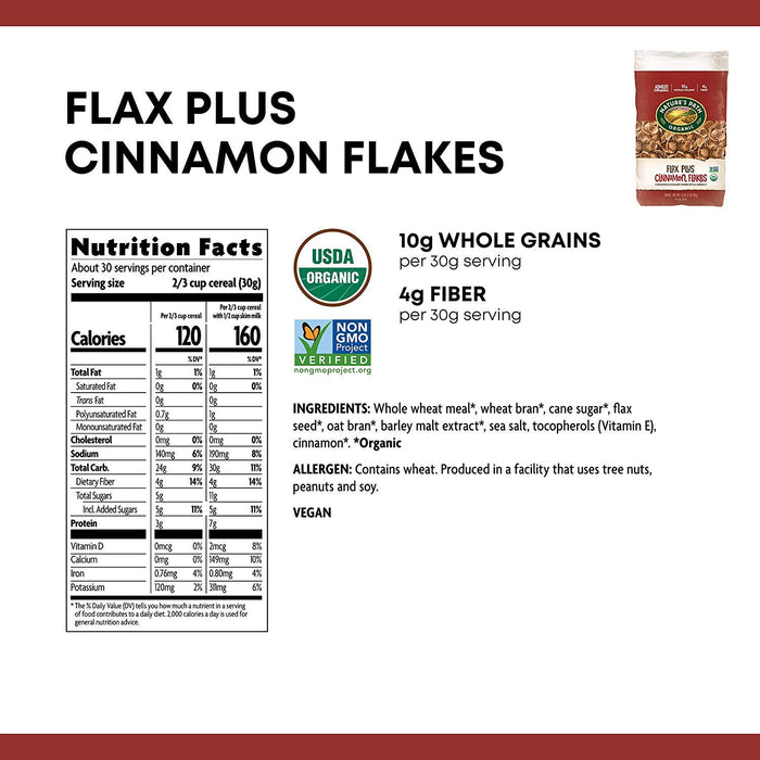 Nature'S Path  Organic Flax Plus Cinnamon Flakes Cereal   32 Oz