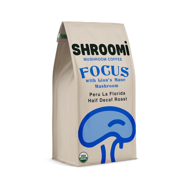 Shroomi Organic Ground Premium Mushroom Coffee Half Caf Roast 12 OZ