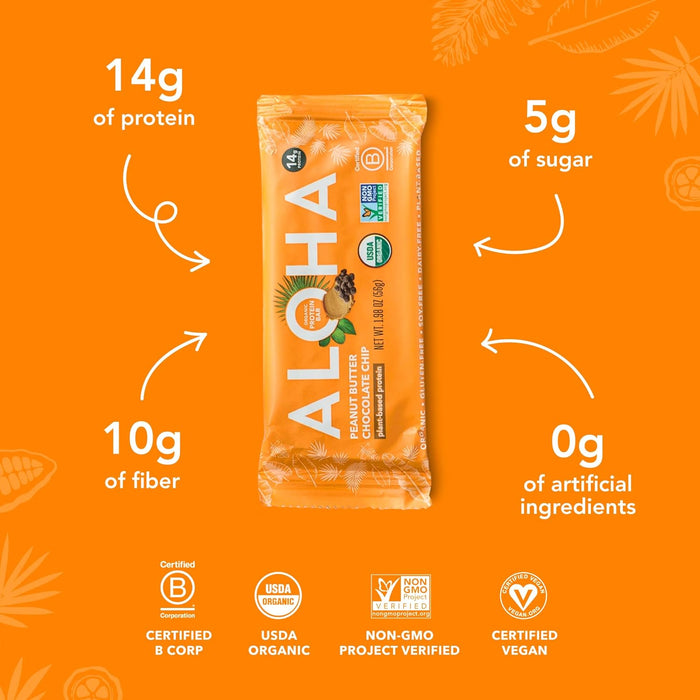 Aloha Protein Bars Organic Peanut Butter Chocolate Chip 1.98 OZ