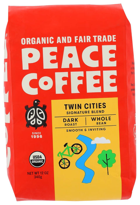 Peace Coffee  Organic Fair Trade Twin Cities Blend Dark Roast Whole Bean   12 oz