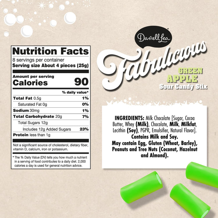 Darrell Lea Fabulicious Green Apple Sour Candy Stix 7 oz