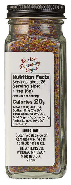 Watkins  Decorating Rainbow Sugar   4.6 Oz