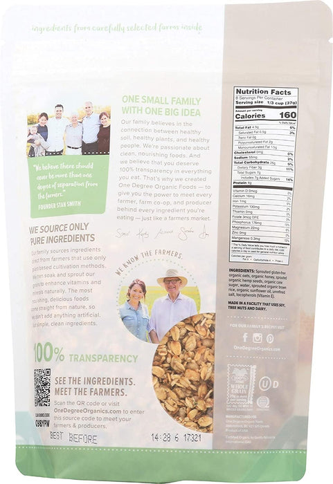 One Degree Organic Foods  Organic Sprouted Oat Honey Hemp Granola   11 Oz