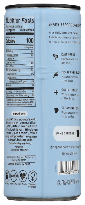 Pop & Bottle  Oat Milk Latte Classic   8 oz