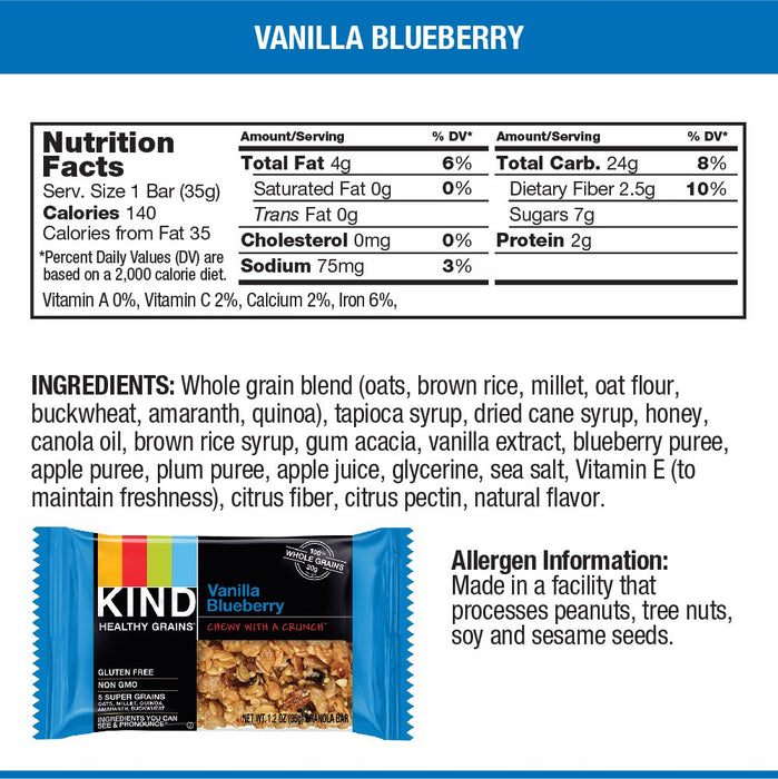 Kind  Healthy Grains Vanilla Blueberry Bar   5/1.2 Oz