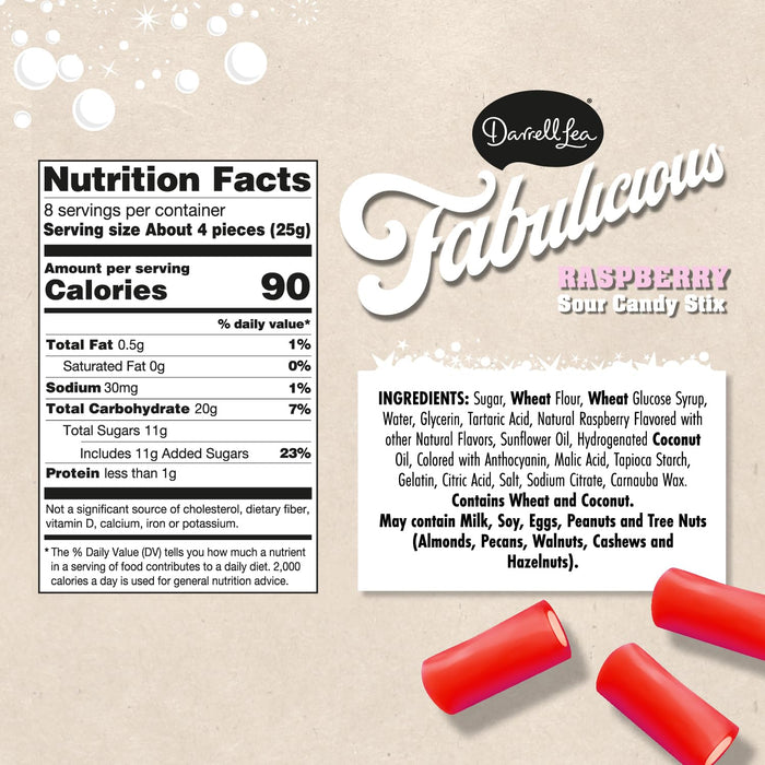 Darrell Lea Fabulicious Raspberry Sour Candy Stix 7 oz