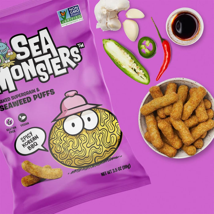 Sea Monsters Spicy Korean Bbq Seaweed Puffs 3.5 Oz