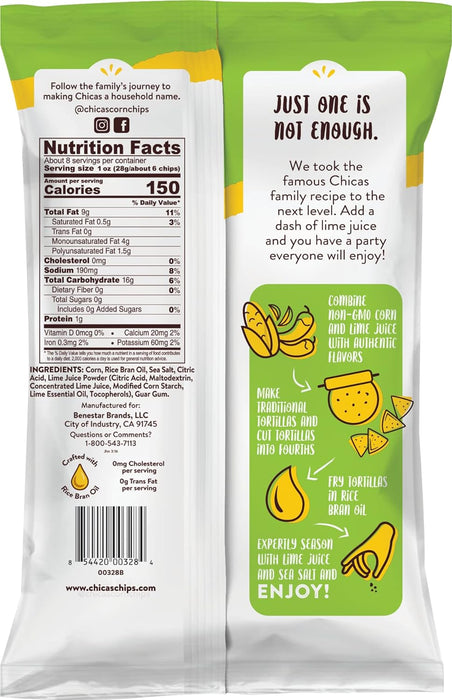 Chicas  White Corn Tortilla Chips With Lime  7.5 Oz