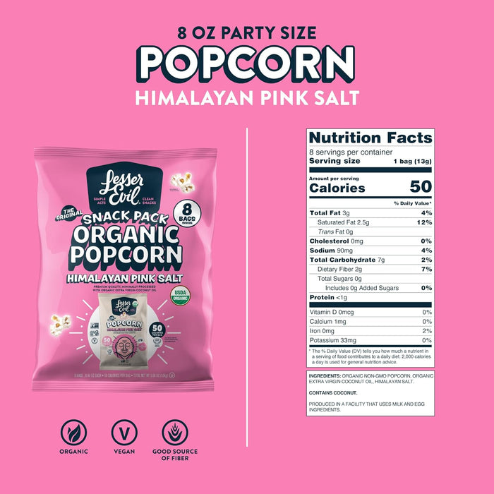 Lesser Evil  Popcorn With Himalayan Pink Salt Organic  8/.46 Oz