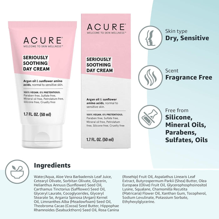 Acure  Seriously Soothing Day Cream  Sensitive Facial Cream 1.7 Oz