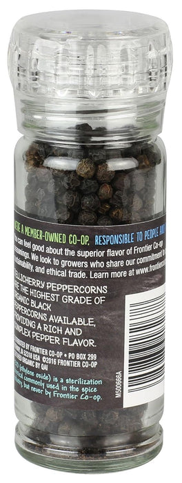 Frontier Nat Prod Co-Op  Peppercorns Organic Whole Black Tellicherry Grade Grinder Bottle  Case Of 6