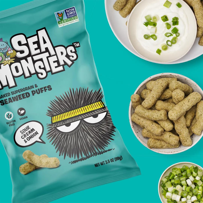 Sea Monsters Seaweed Puffs Sour Cream & Onion 3.5 Oz