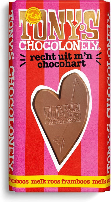 Tony`S Chocolonely  Milk Chocolate With Rose And Raspberry Bar   6.35 Oz