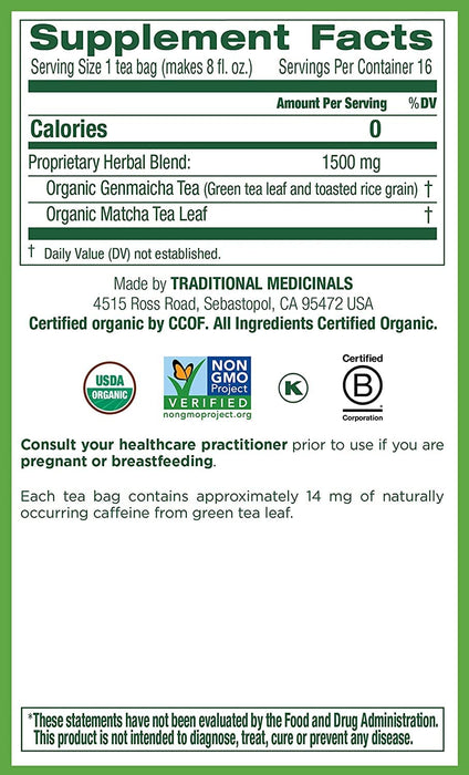 Traditional Medicinals  Green Tea Matcha W Toasted Rice  16 Bag