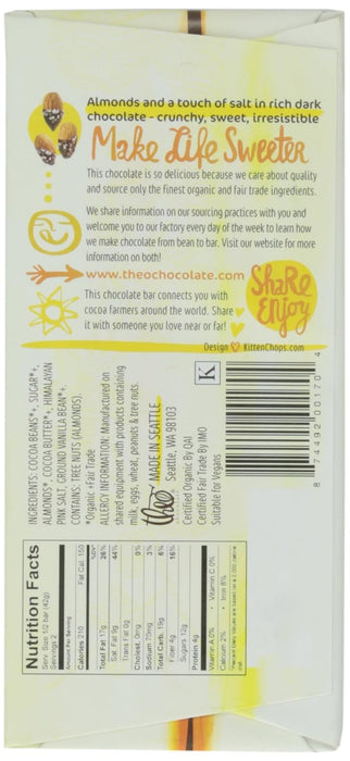 Theo Chocolate Dark Chocolate Bar 70 Percent Salted Almond 3 Oz