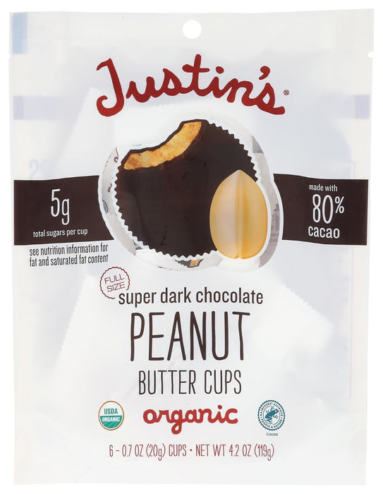 Justins  Peanut Butter Cup Super Dark Chocolate 4.2 oz